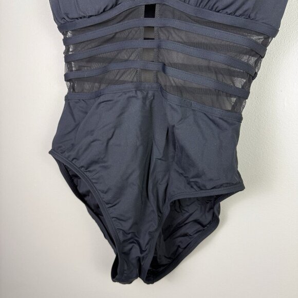 Blanca Black Mesh Inset One Piece Swimsuit 10 Sexy V Neck Monokini Resort Wear - Picture 6 of 10